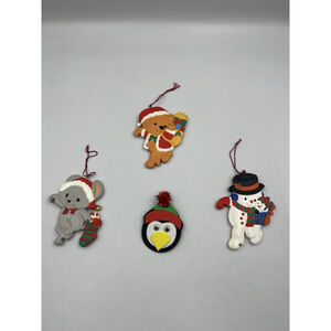 Lot Of 3 Vintage Handpainted Mice Ceramic Christmas Ornaments & 1 HOMEMADE PIN